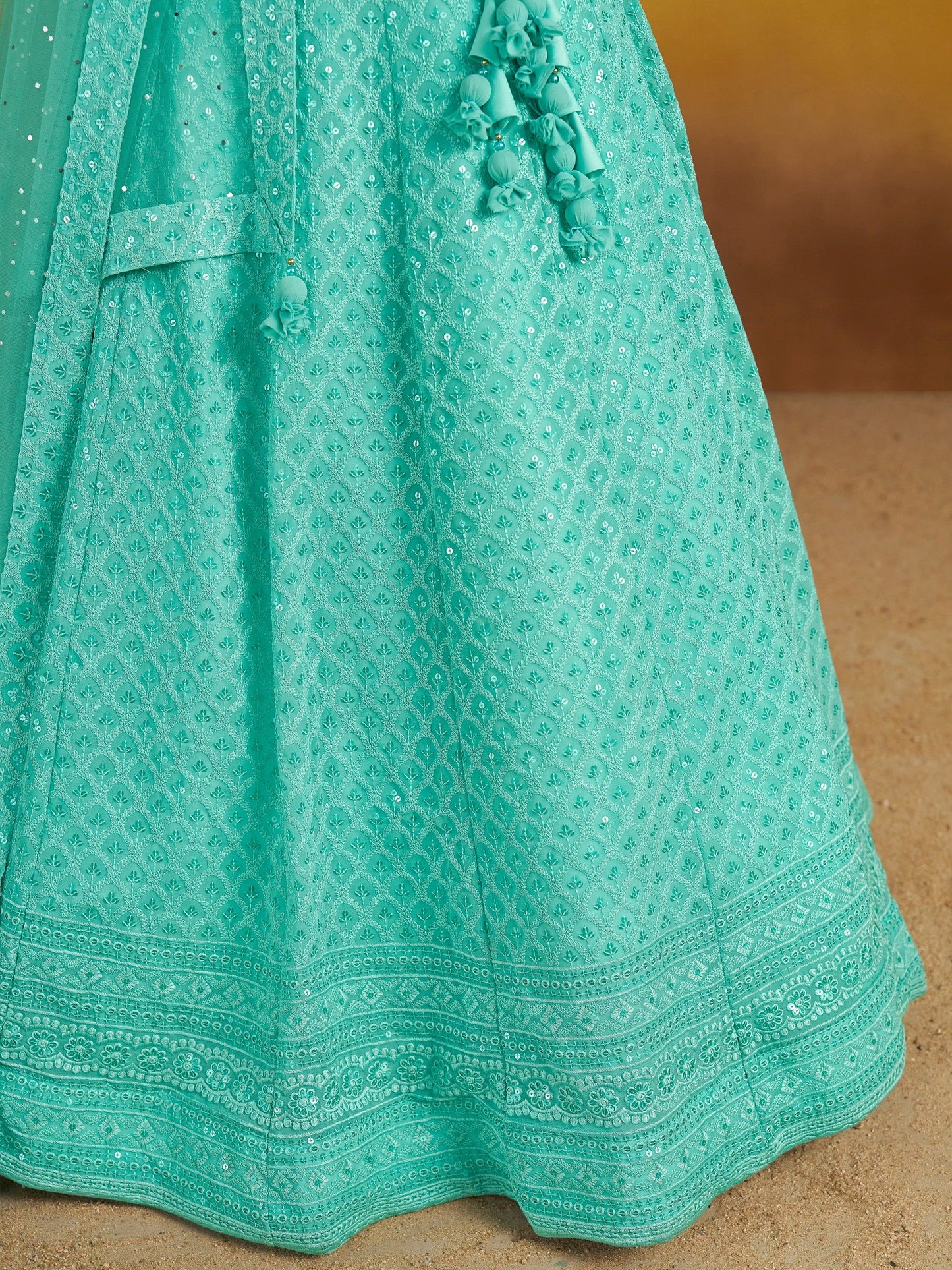 Noor Sky Blue Chikankari Georgette Lehenga Set