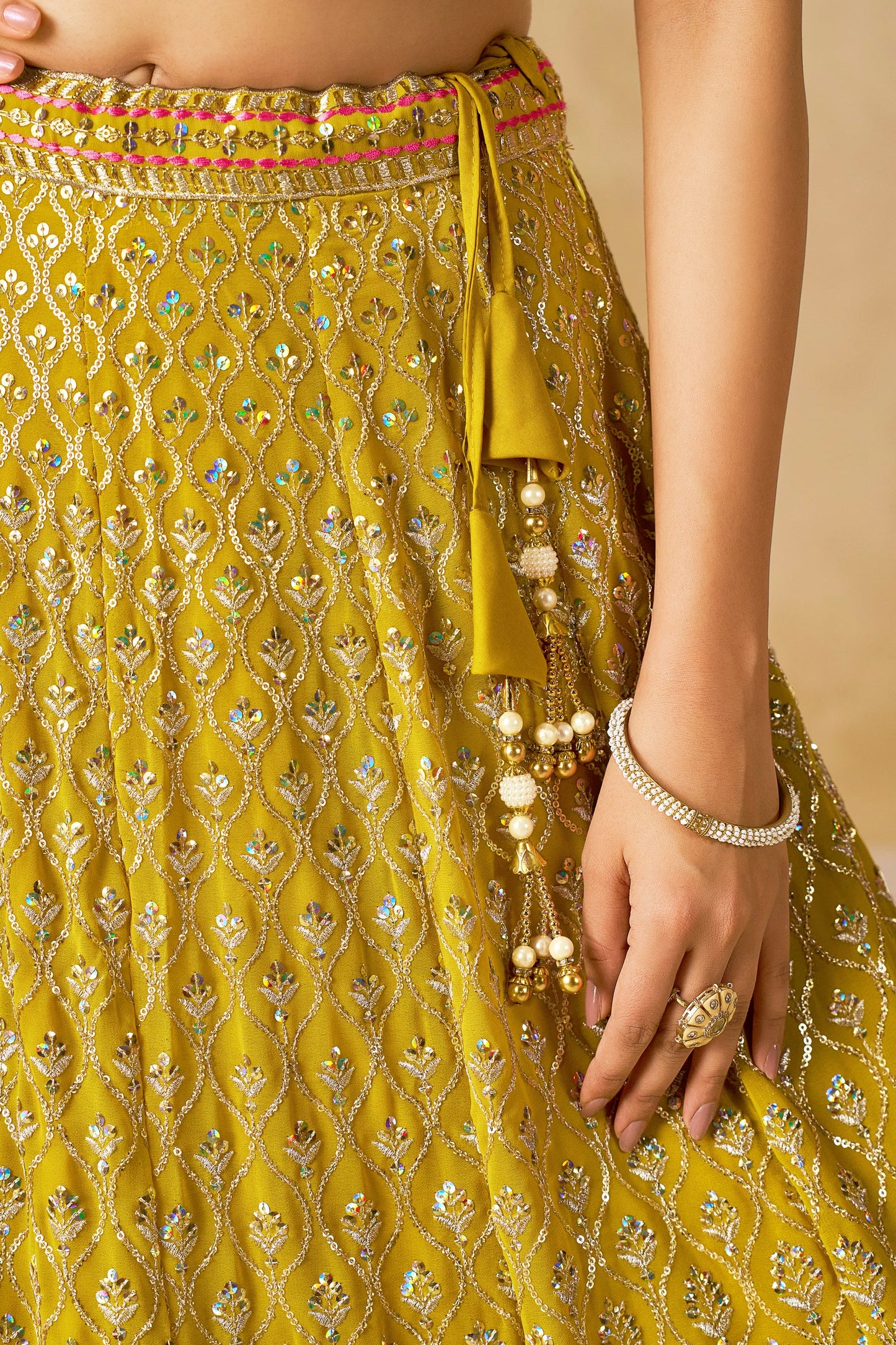 Solara Yellow Georgette Embroidered Lehenga Choli with Dupatta