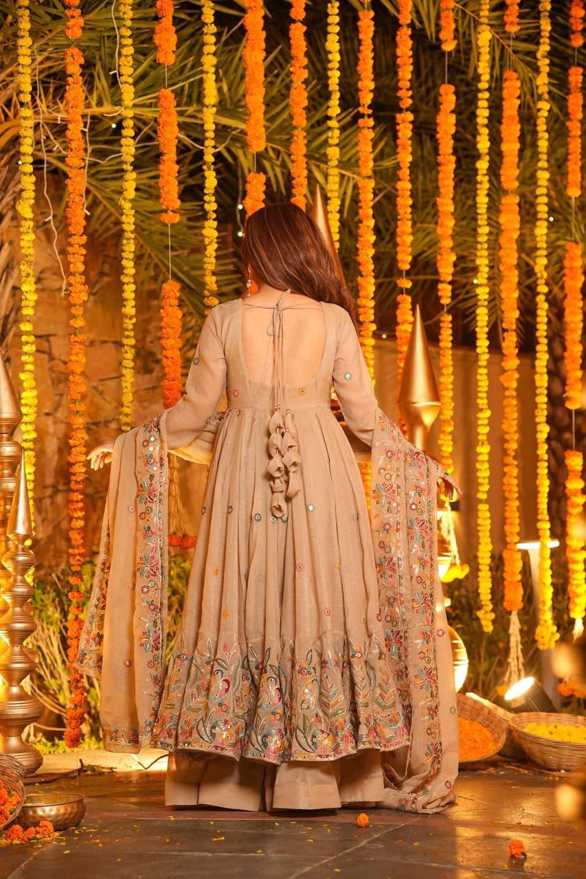 Mishti Soft Crunchy Silk Multi-Sequins Embroidery Gown with Sharara Set