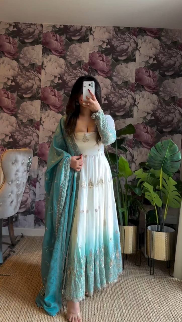 Celestia Star Georgette Embroidered Anarkali Suit Set