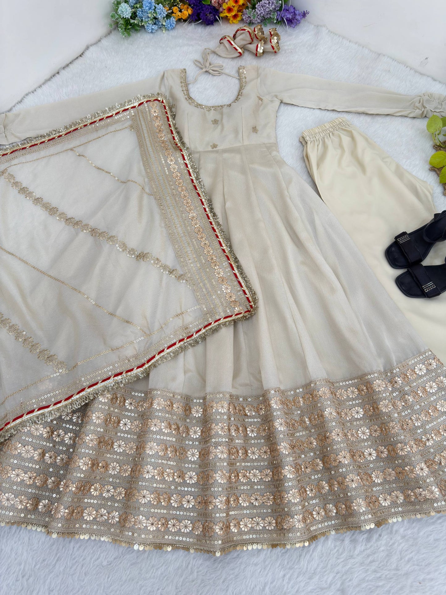 Zarisha Luxe Embroidered Chinon Anarkali Set ( 6 Colours )