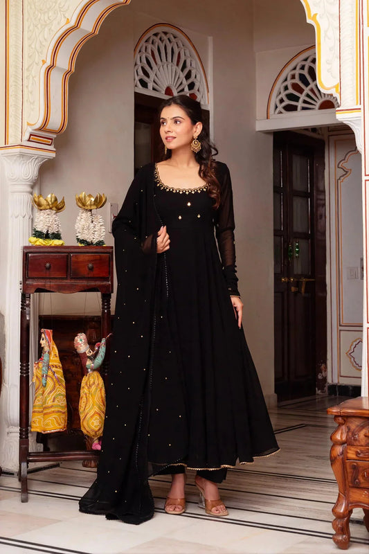 Aafreen Handcrafted Black Anarkali Gown Set
