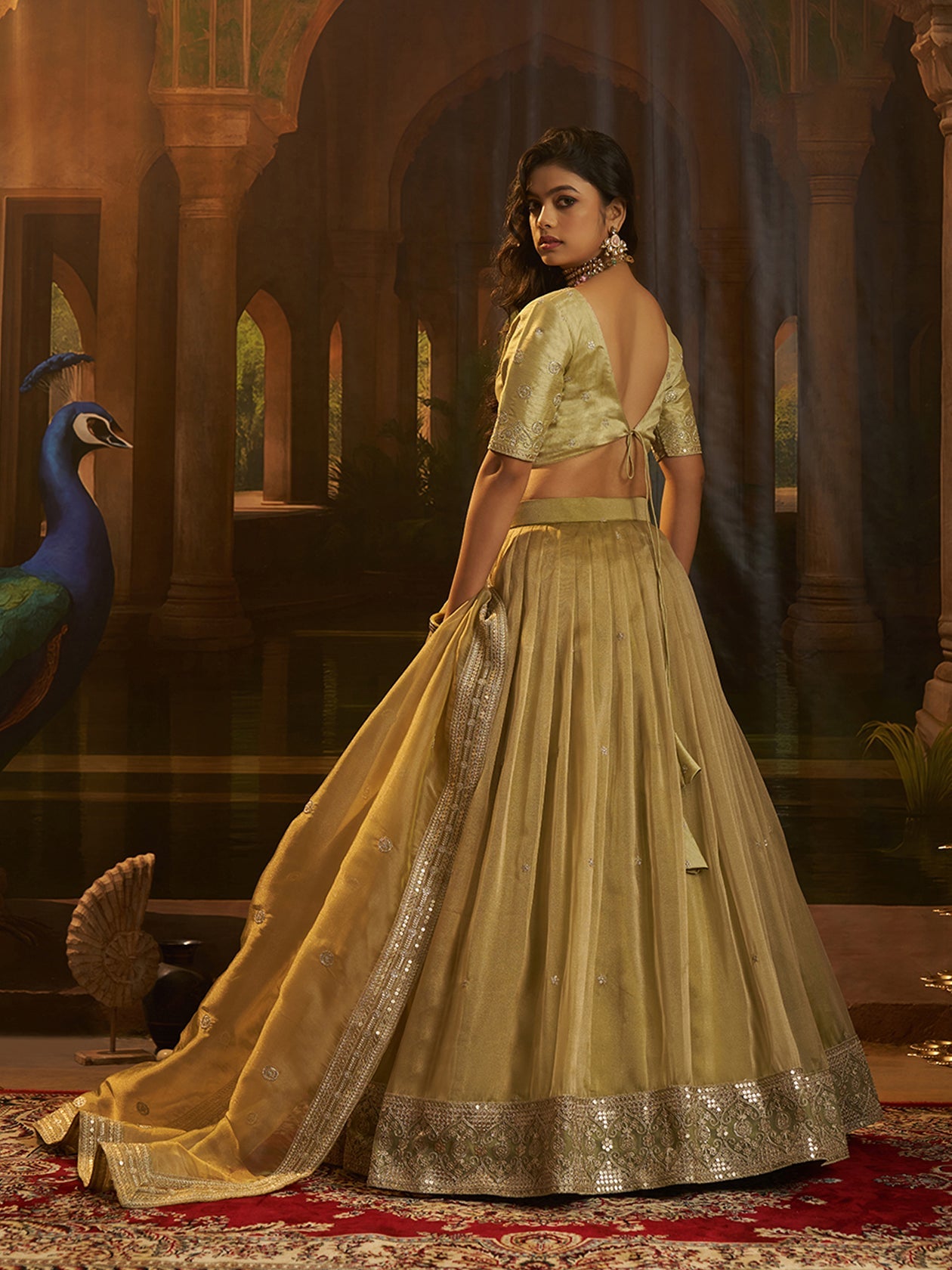 Lavira Olive Art Silk Crepe Lehenga Set