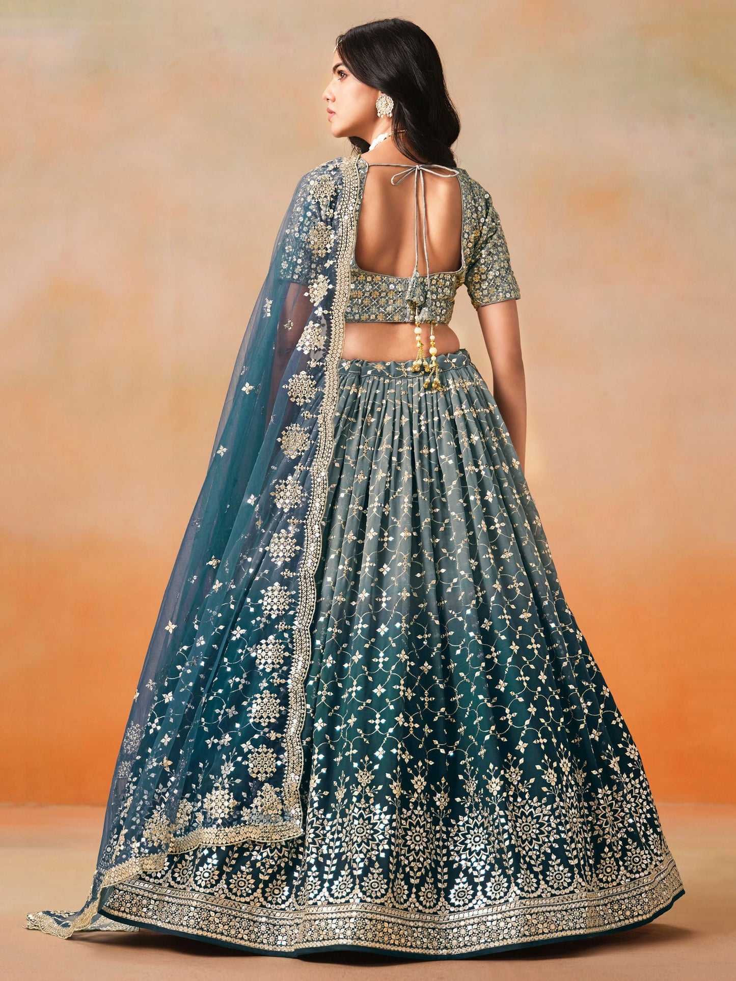 Myra Dove Blue Georgette Lehenga Set