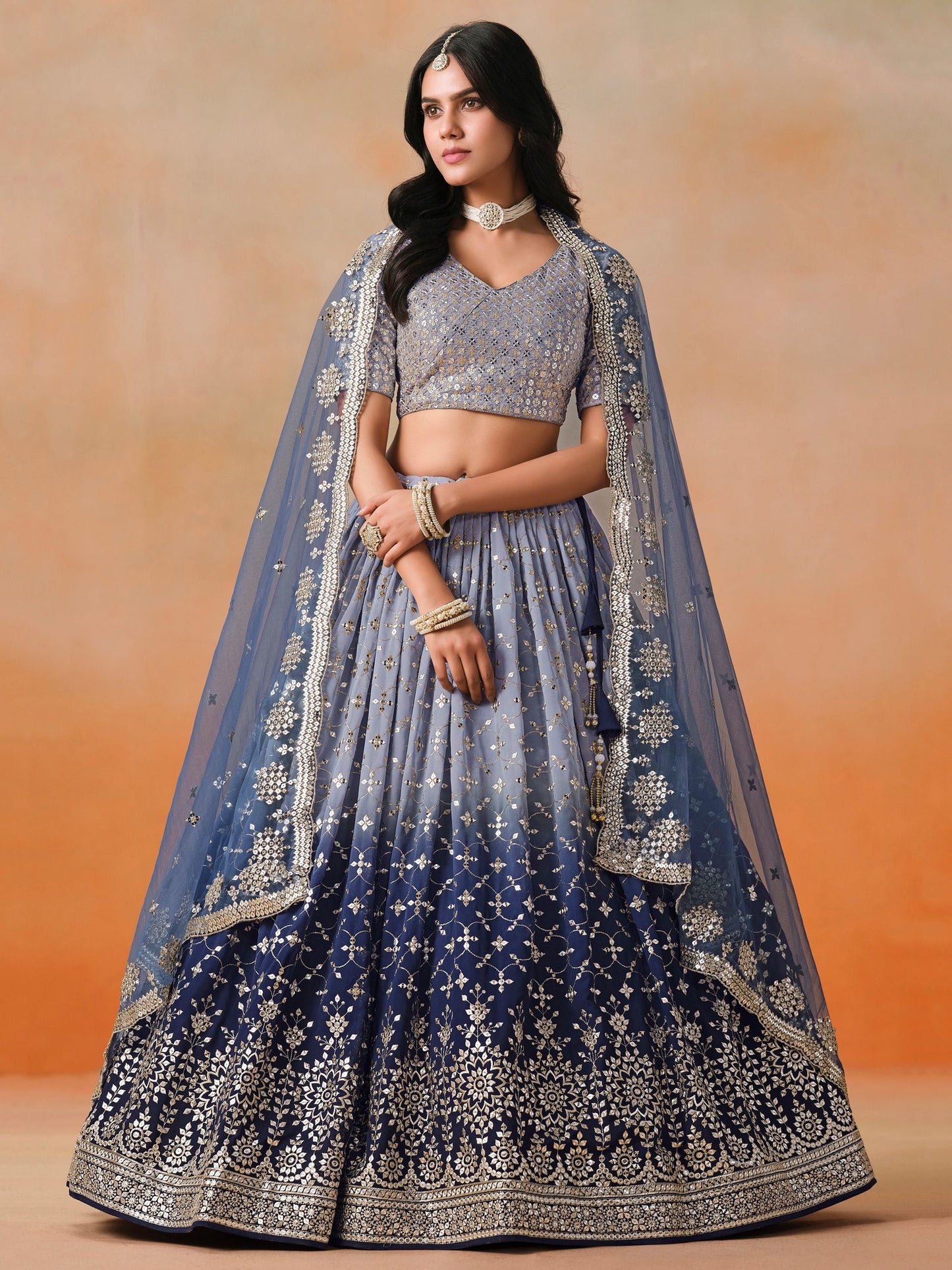 Ishita Navy Blue Georgette Lehenga Set
