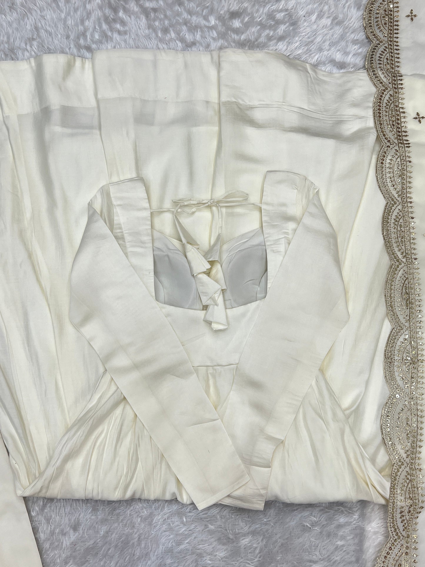 White Mastani Roman Silk Fully Flare Anarkali Gown