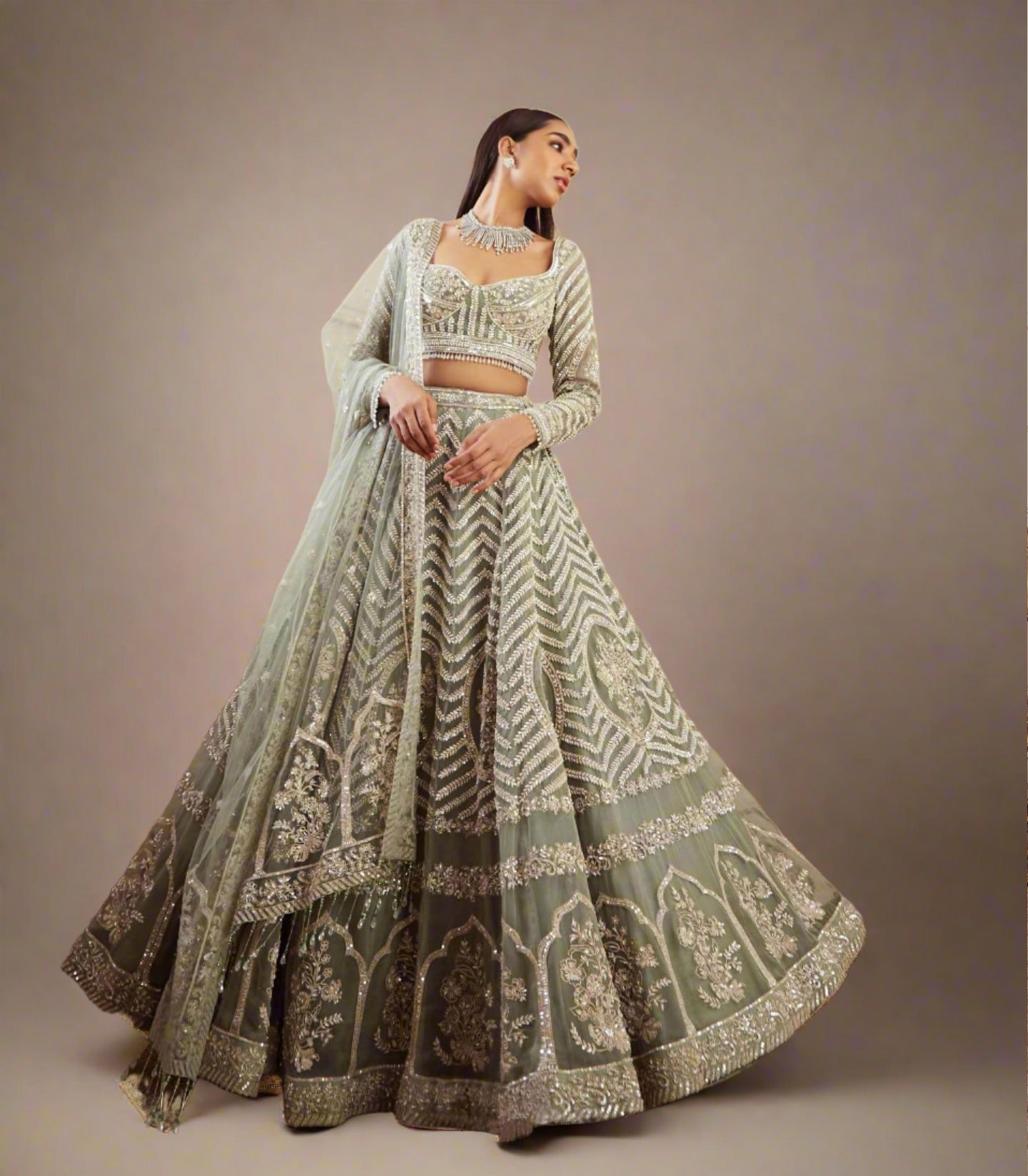New Light Pista Colour Zari Work Lehengha Choli