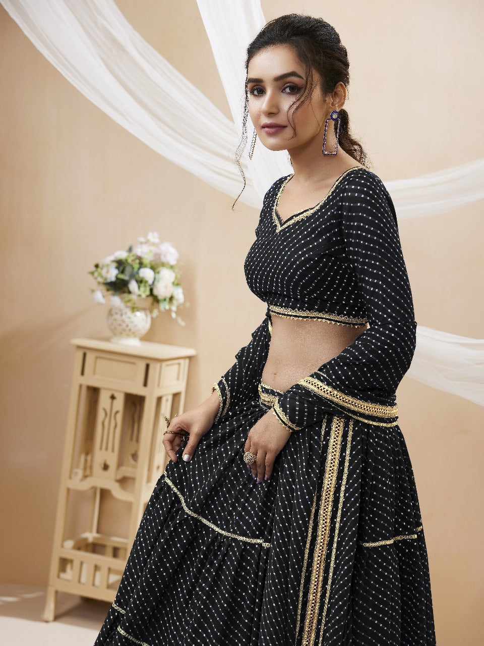Gauri Black Georgette Laheriya Print Lehengha Choli