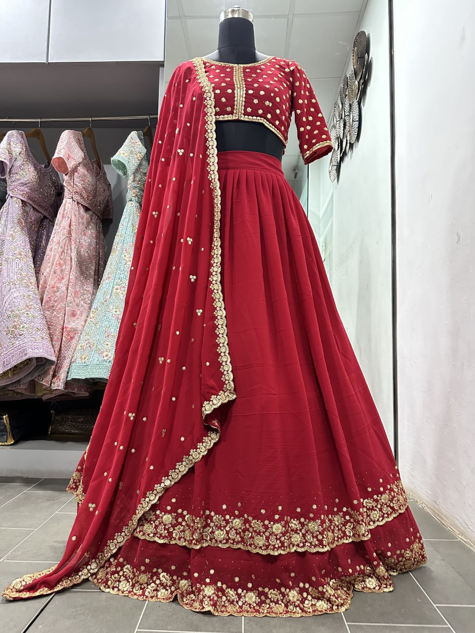 Red Hassina Fully Flare Lehengha Choli