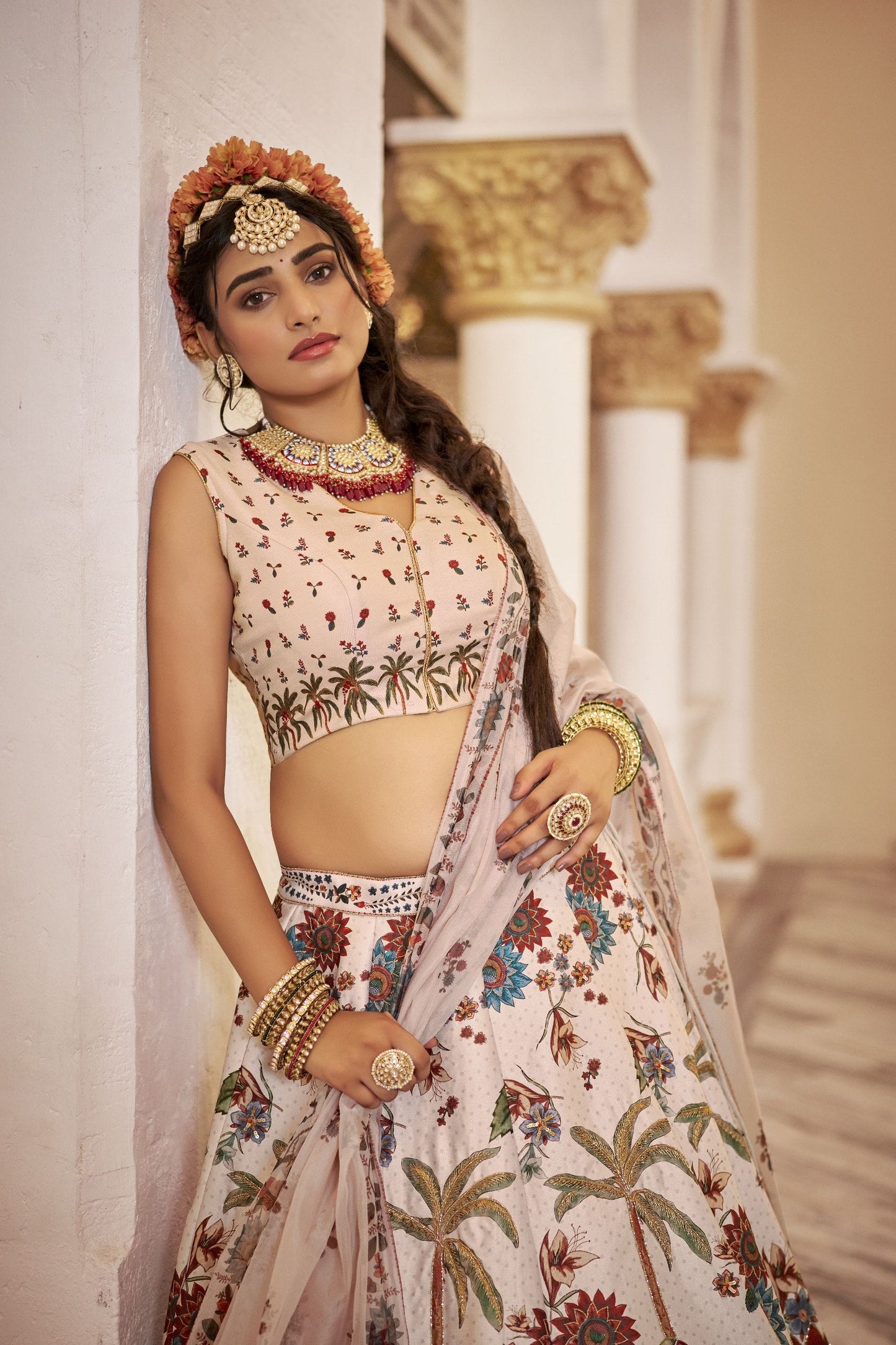 Iravathi Off White Art Silk Lehenga Choli with Organza Dupatta