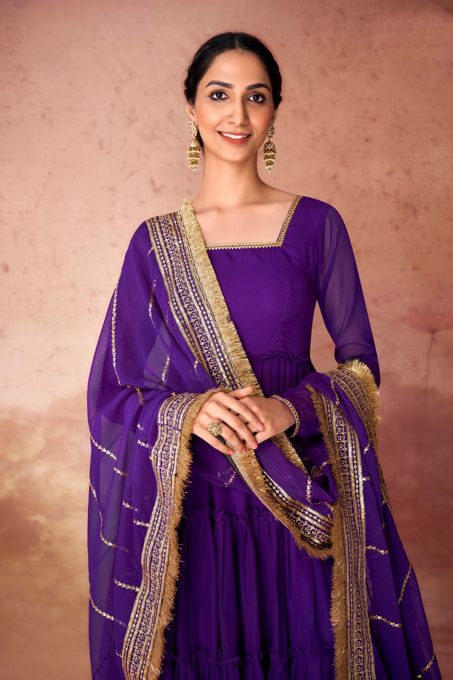 Kiyana Faux Georgette Ruffle Gown Set