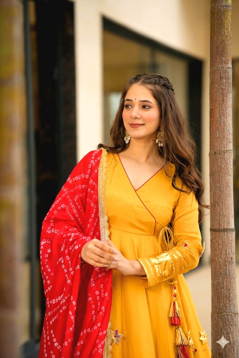 Yellow Premium Soft Chinon Handmade Gottapatti Work Suit