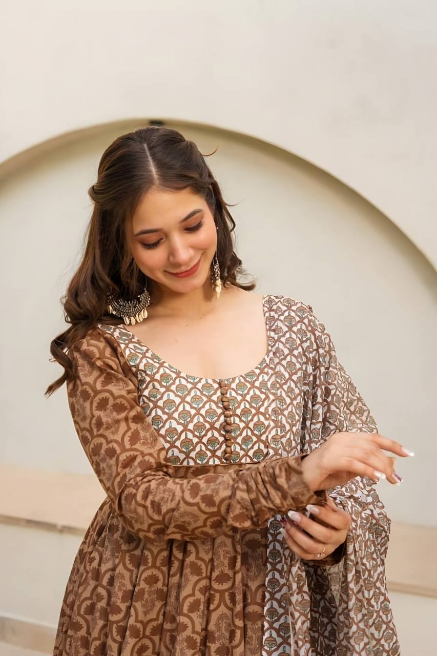 Ziva Maslin Digital Print Anarkali Set