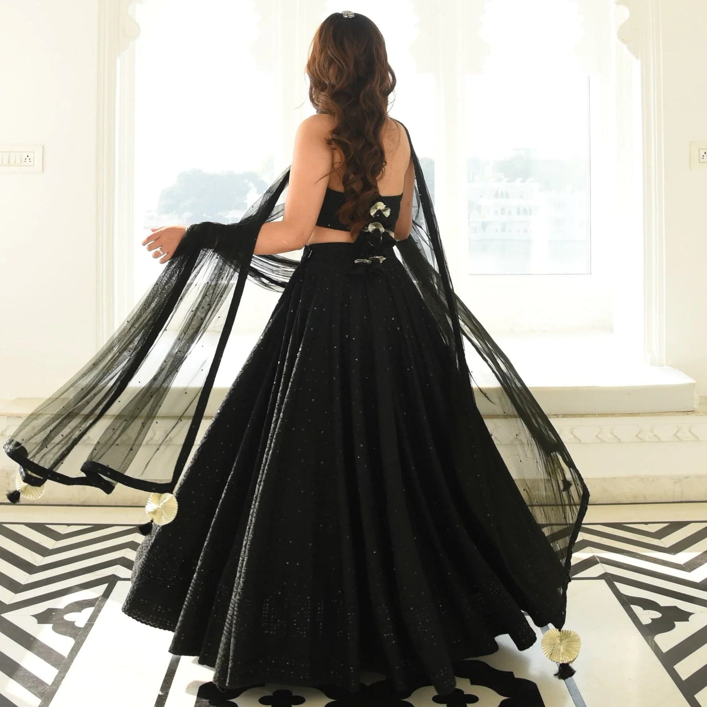 Zyairika Black Georgette Embroidered Lehenga Choli with Net Dupatta