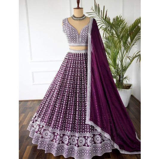 Bhavya Dark Wine Faux Georgette Lehenga Choli