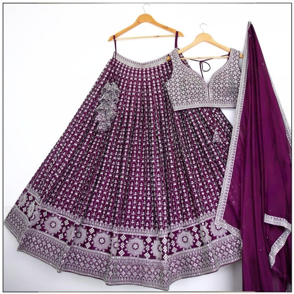 Bhavya Dark Wine Faux Georgette Lehenga Choli