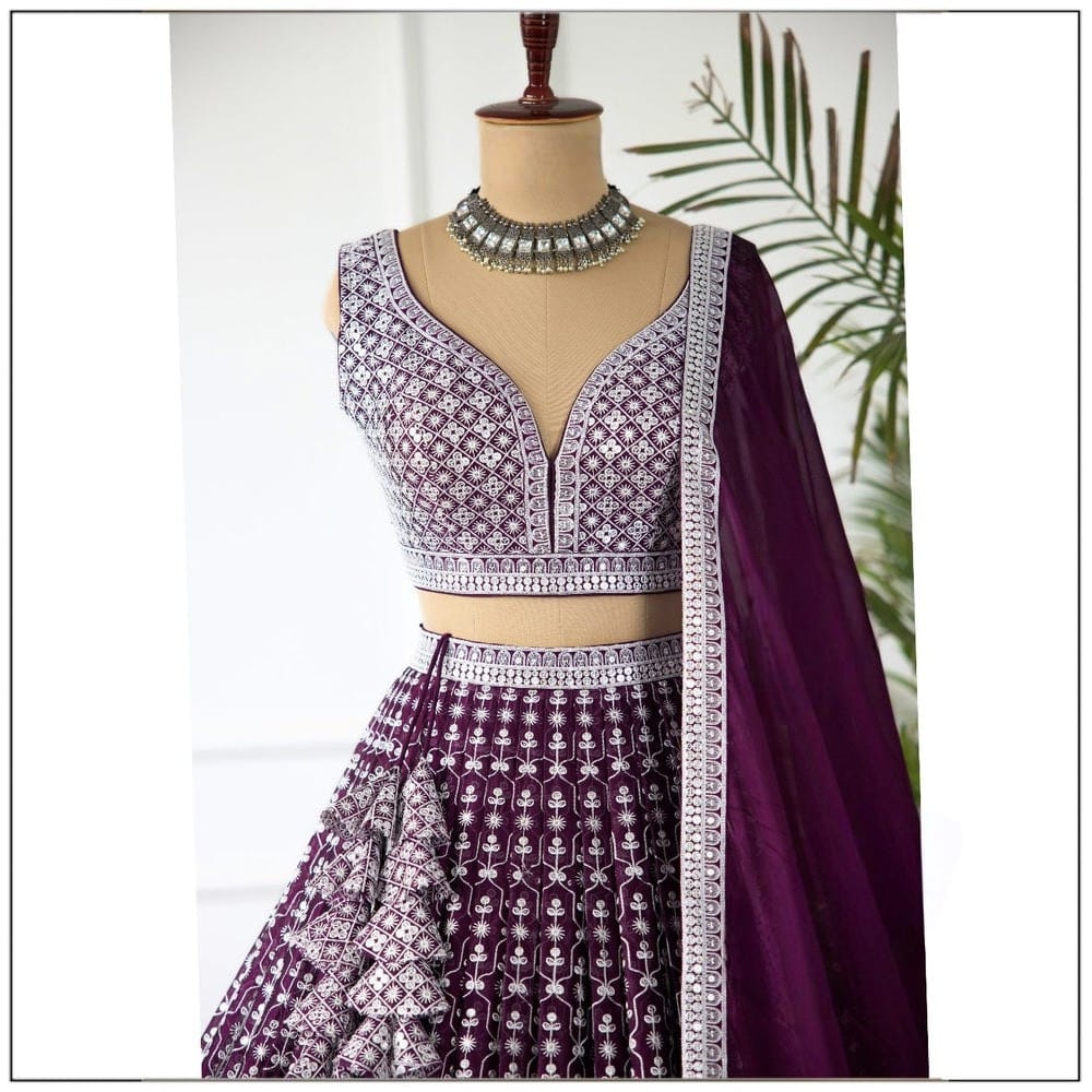Bhavya Dark Wine Faux Georgette Lehenga Choli