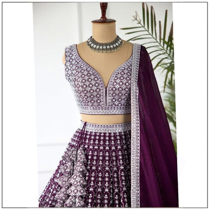 Bhavya Dark Wine Faux Georgette Lehenga Choli