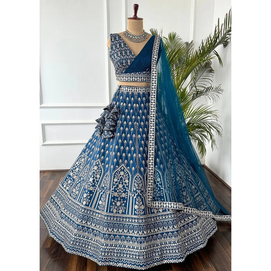 Meenakshi Royal Blue Faux Georgette Lehenga Choli