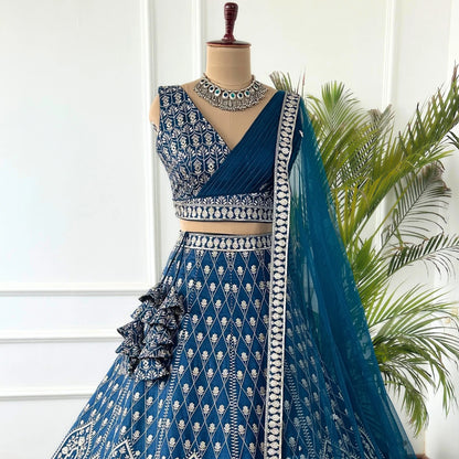 Meenakshi Royal Blue Faux Georgette Lehenga Choli
