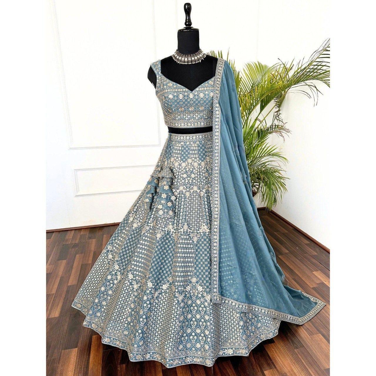 Aaradhya Sky Blue Faux Georgette Lehenga Choli