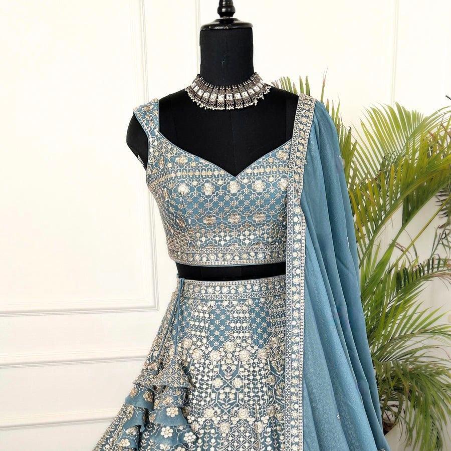 Aaradhya Sky Blue Faux Georgette Lehenga Choli