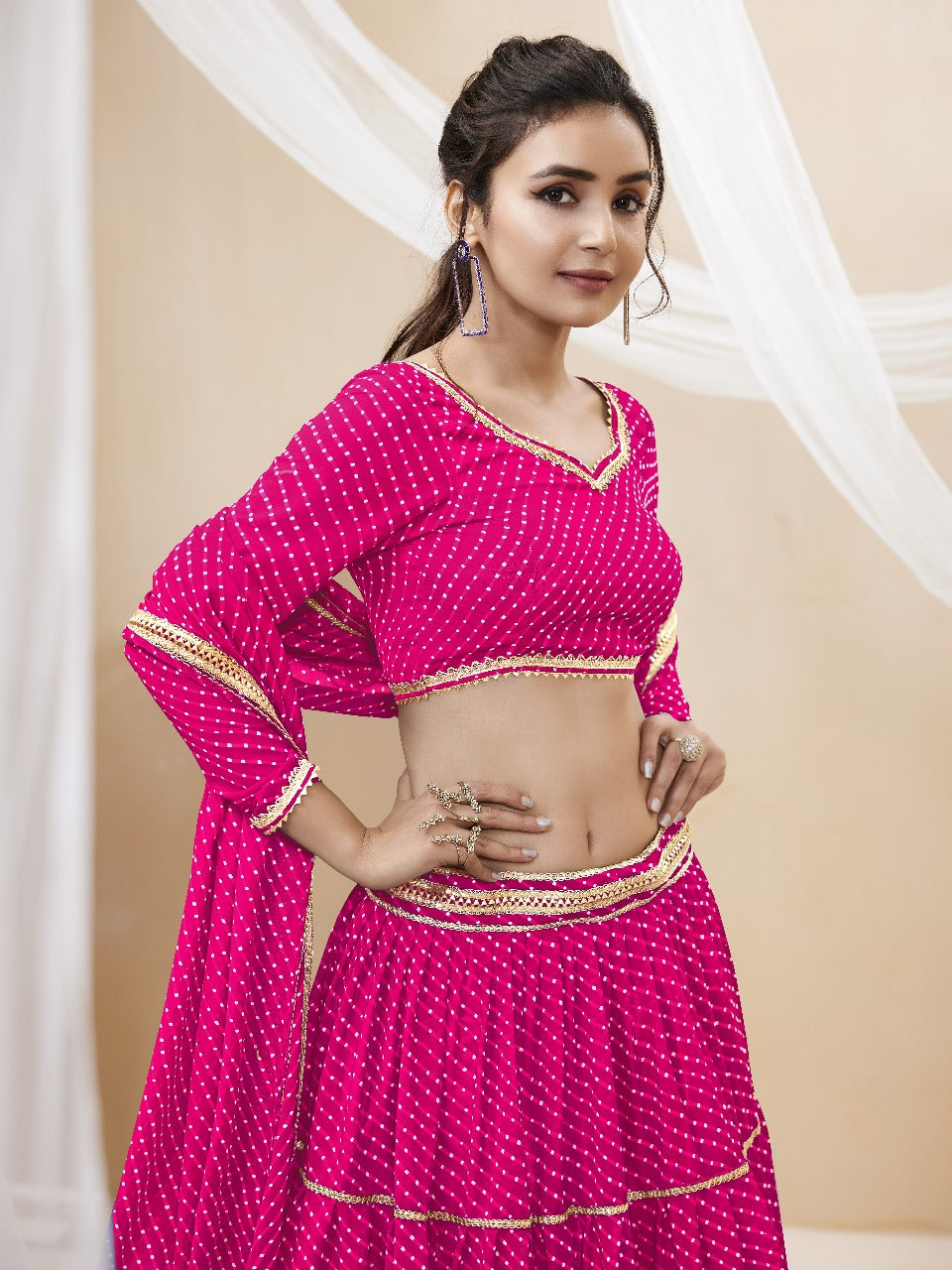 Barbie Pink Georgette Laheriya Print Lehengha Choli