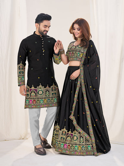 Shringaar Jodi Embroidered Lehenga Choli & Matching Men's Kurta Set Combo