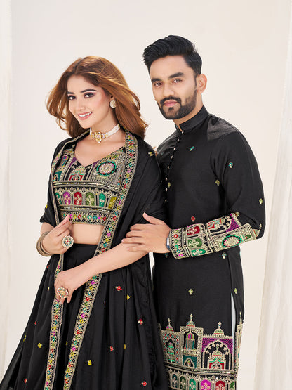 Shringaar Jodi Embroidered Lehenga Choli & Matching Men's Kurta Set Combo