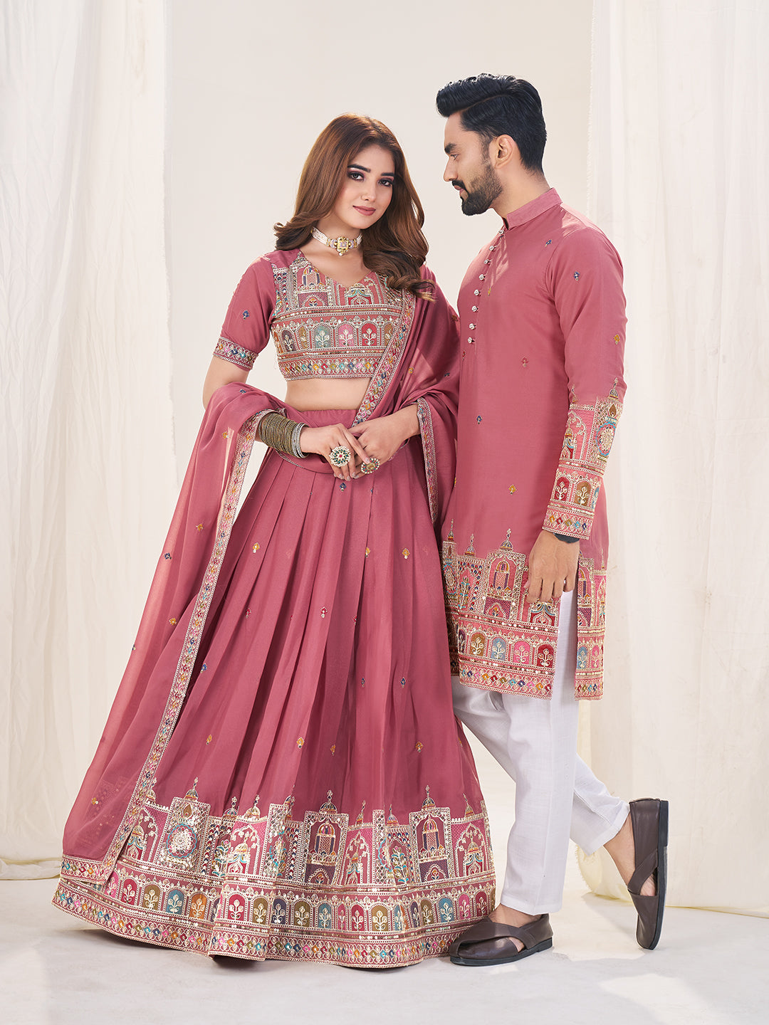 Rang-e-Shyaam Embroidered Lehenga Choli & Matching Men's Kurta Set Combo
