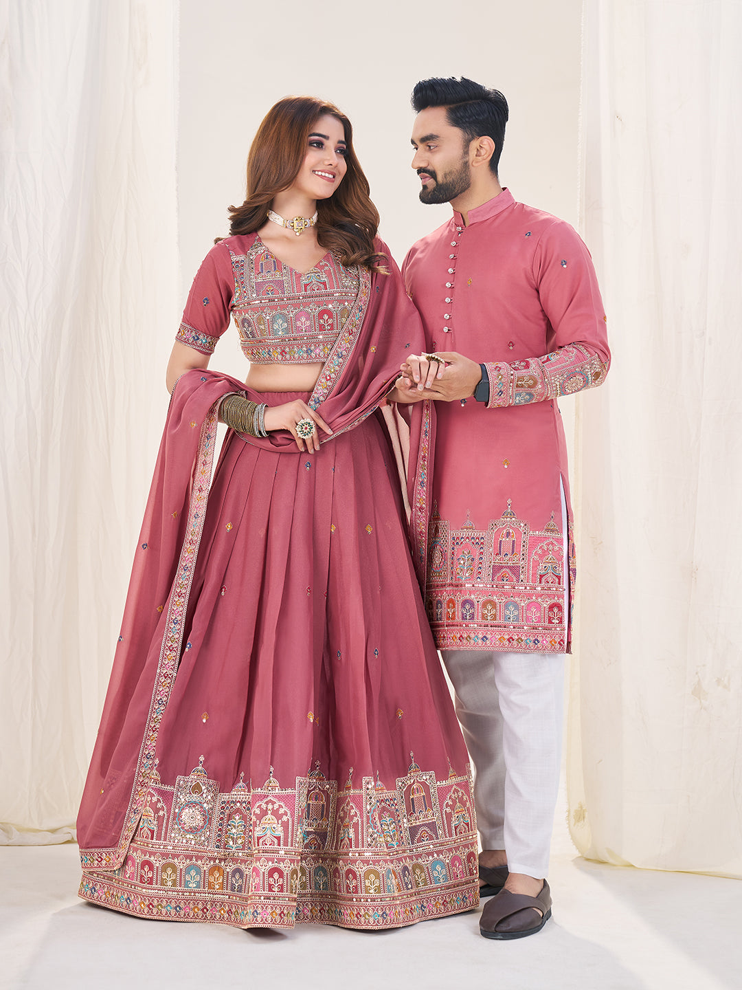 Rang-e-Shyaam Embroidered Lehenga Choli & Matching Men's Kurta Set Combo