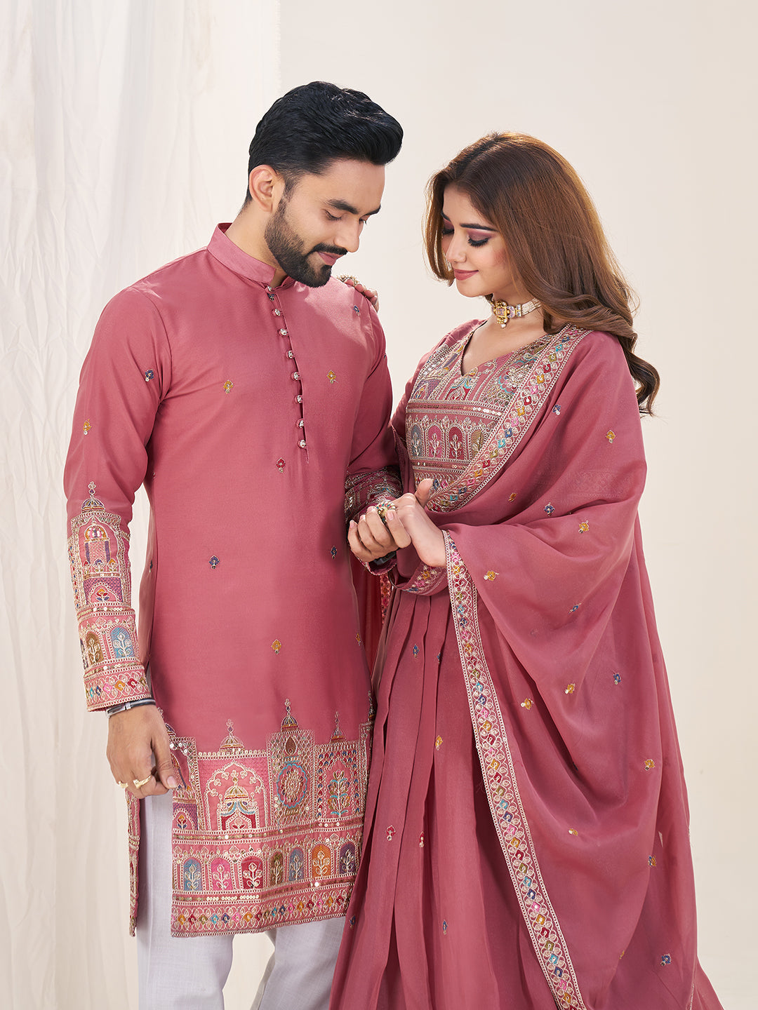 Rang-e-Shyaam Embroidered Lehenga Choli & Matching Men's Kurta Set Combo