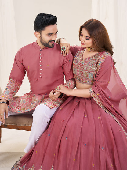 Rang-e-Shyaam Embroidered Lehenga Choli & Matching Men's Kurta Set Combo