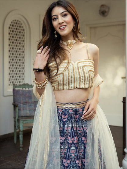 Blue Art Silk Gotta Patti Work Lehengh choli