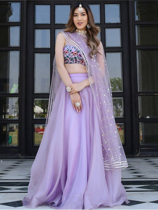 Lavender Bliss Resham And Sequins Embroidery Lehengha Choli