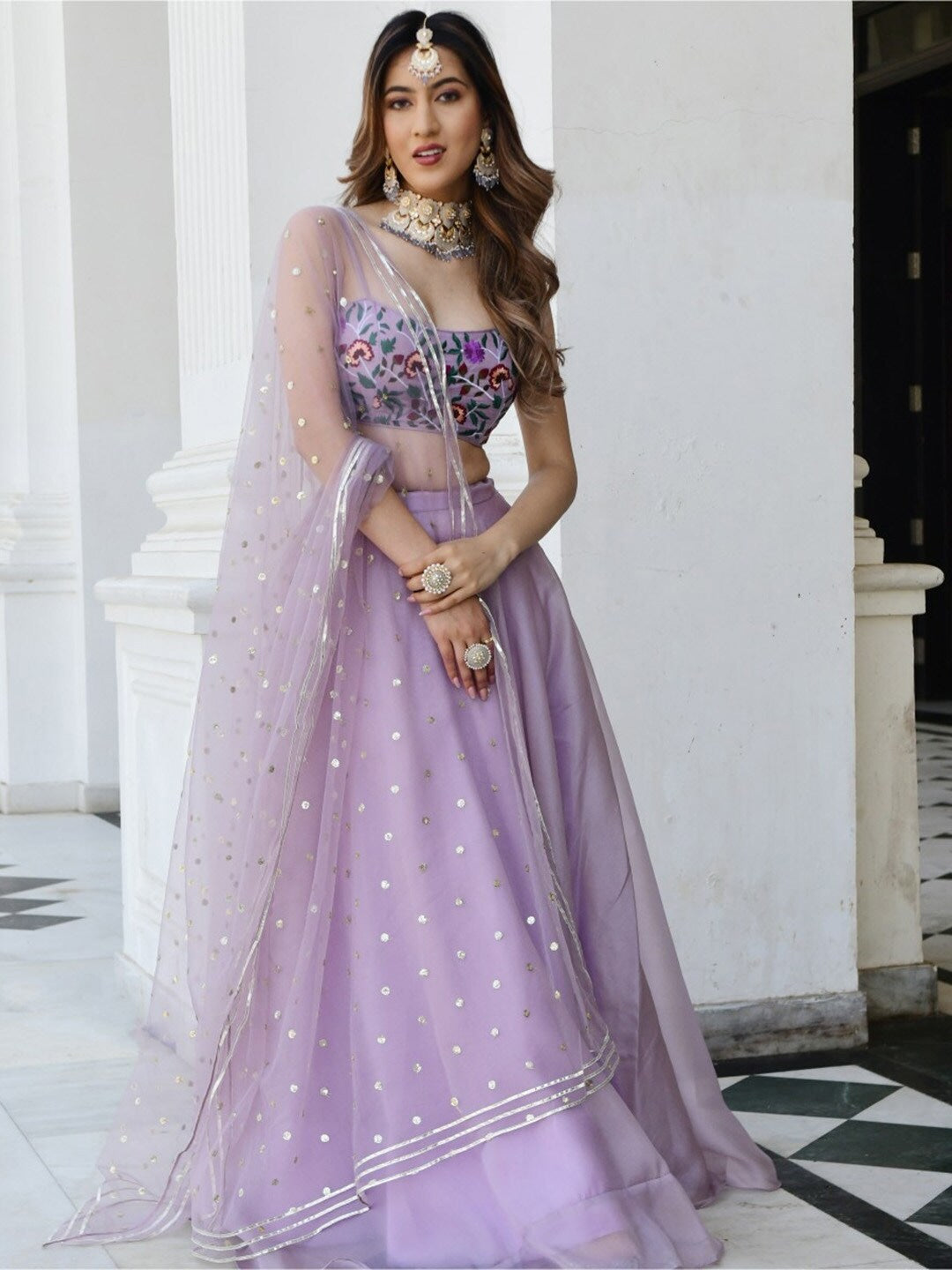Lavender Bliss Resham And Sequins Embroidery Lehengha Choli