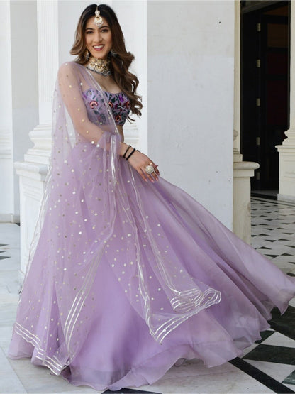Lavender Bliss Resham And Sequins Embroidery Lehengha Choli
