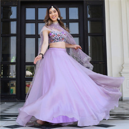 Lavender Bliss Resham And Sequins Embroidery Lehengha Choli