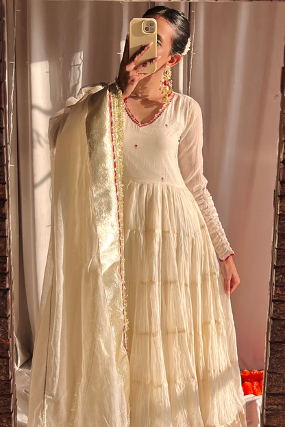 Saanjh Off White Vichitra Silk Heavy Sequins Gown Set