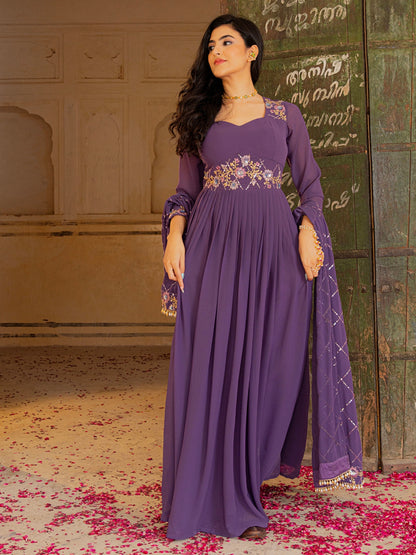 Madhu Bala Sequins & Zari Georgette Gown Set
