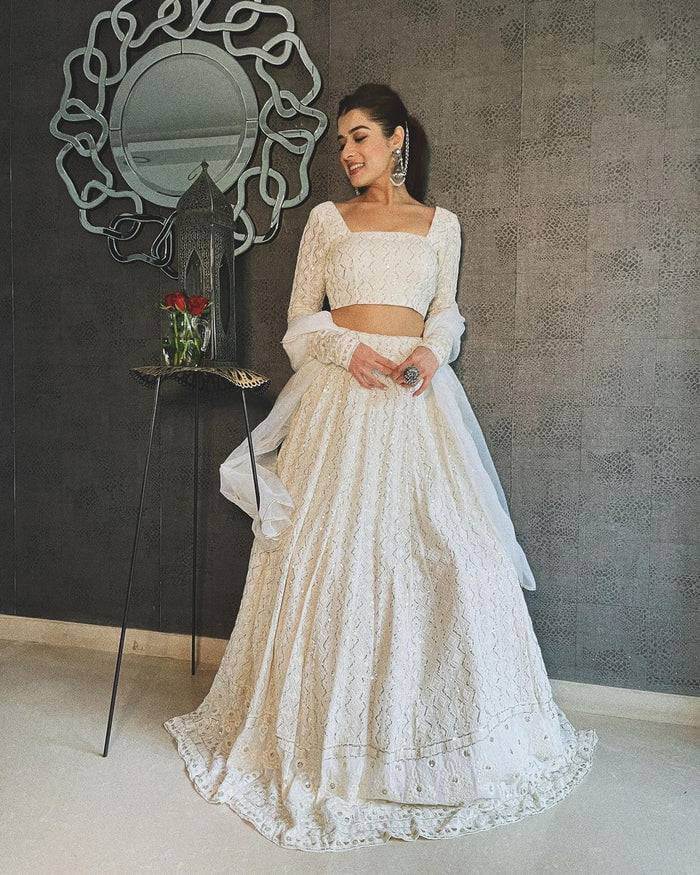 Abhavya White Chikankari Lehengha Choli