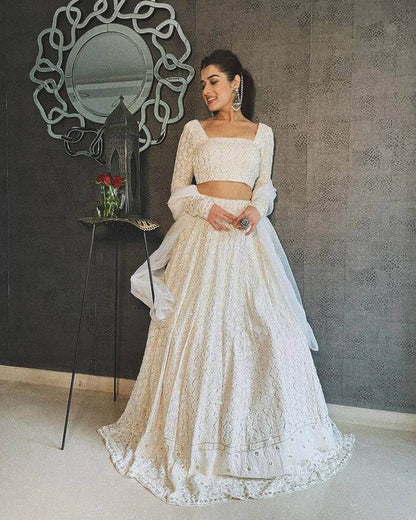 Abhavya White Chikankari Lehengha Choli