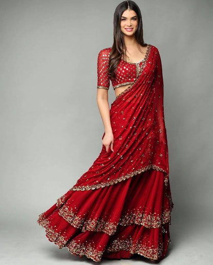 Red Hassina Fully Flare Lehengha Choli
