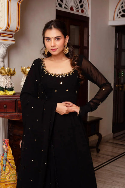 Aafreen Handcrafted Black Anarkali Gown Set