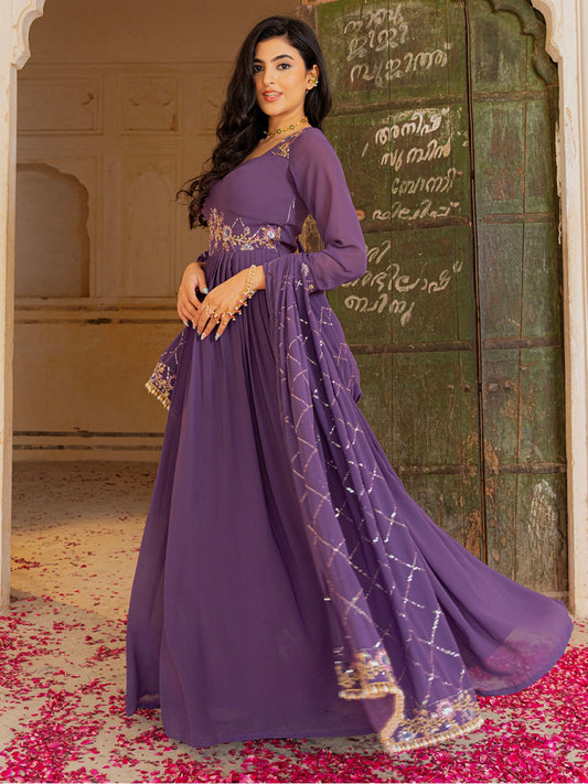Madhu Bala Sequins & Zari Georgette Gown Set