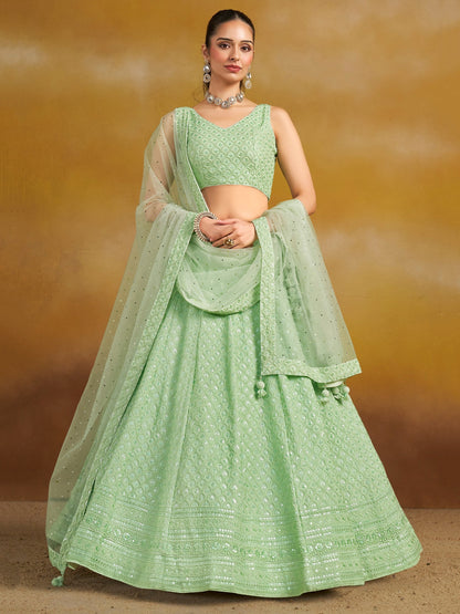 Zoya Mint Chikankari Georgette Lehenga Set
