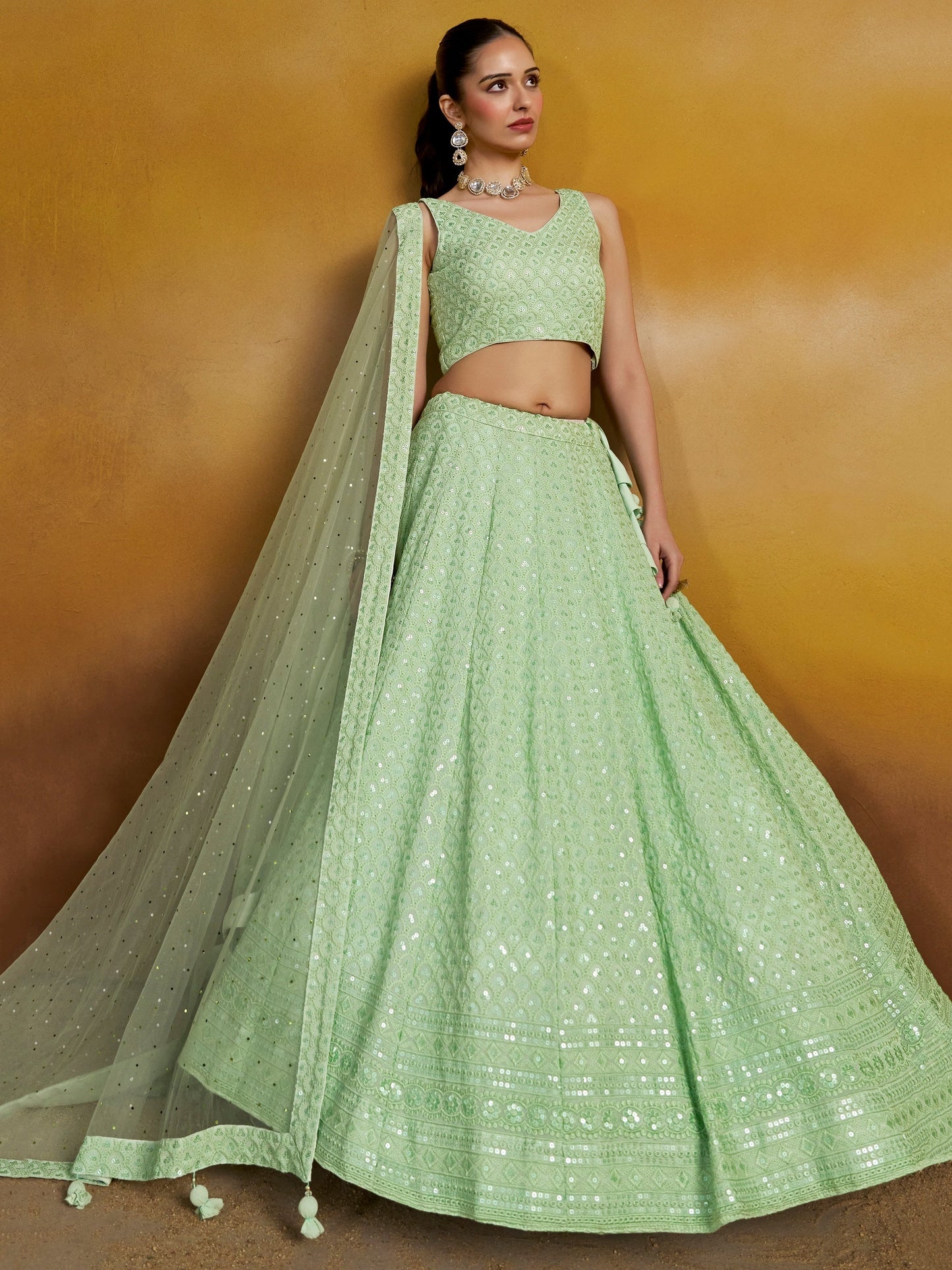 Zoya Mint Chikankari Georgette Lehenga Set