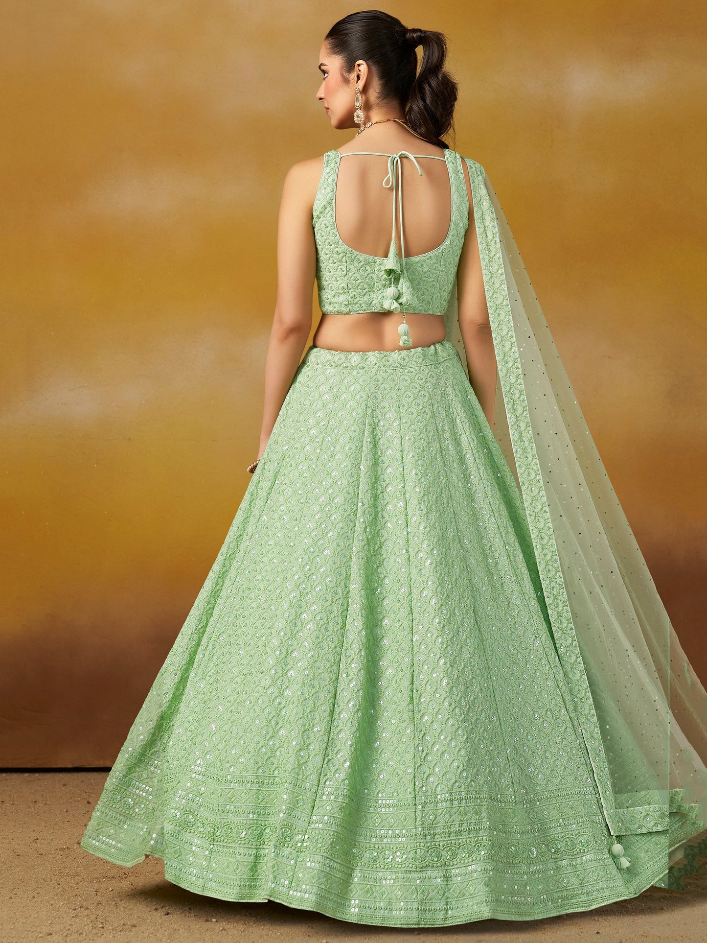 Zoya Mint Chikankari Georgette Lehenga Set