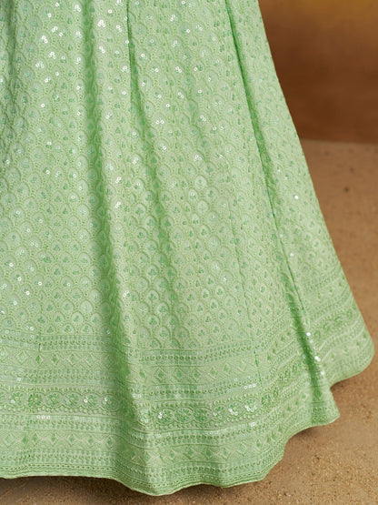 Zoya Mint Chikankari Georgette Lehenga Set
