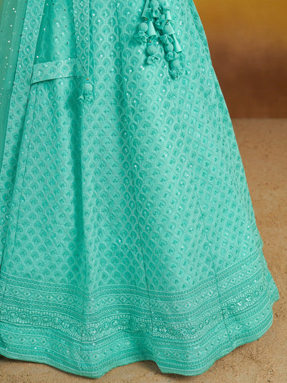Noor Sky Blue Chikankari Georgette Lehenga Set